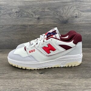 New Balance 550 Men's White Burgundy Suede Low Top Sneakers BB550EMR Size 9.5